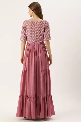 Ethnovog ready to wear mauve embroidered art silk tiered gown