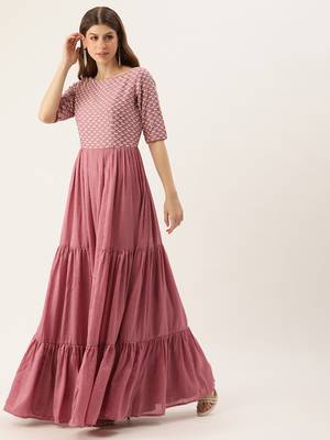 Ethnovog ready to wear mauve embroidered art silk tiered gown 3