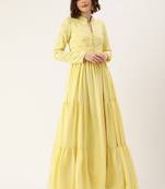 Ethnovog ready to wear yellow embroidered art silk gown