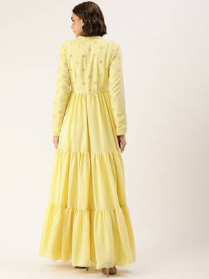 Ethnovog ready to wear yellow embroidered art silk gown 2