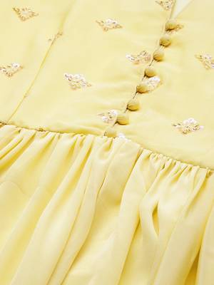 Ethnovog ready to wear yellow embroidered art silk gown 4