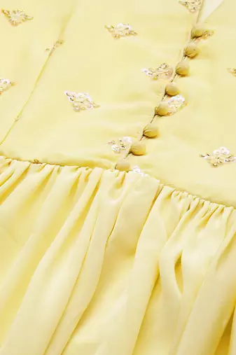 Ethnovog ready to wear yellow embroidered art silk gown