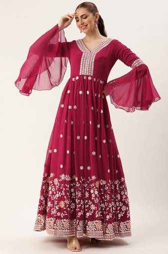 Ethnovog ready to wear pink georgette embroidered gown