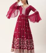 Ethnovog ready to wear pink georgette embroidered gown