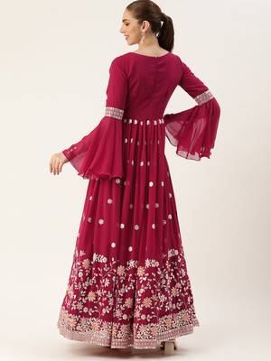 Ethnovog ready to wear pink georgette embroidered gown 2