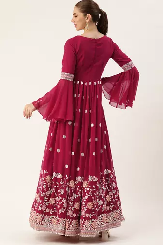 Ethnovog ready to wear pink georgette embroidered gown