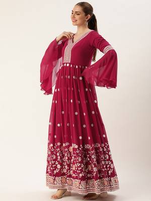 Ethnovog ready to wear pink georgette embroidered gown 3