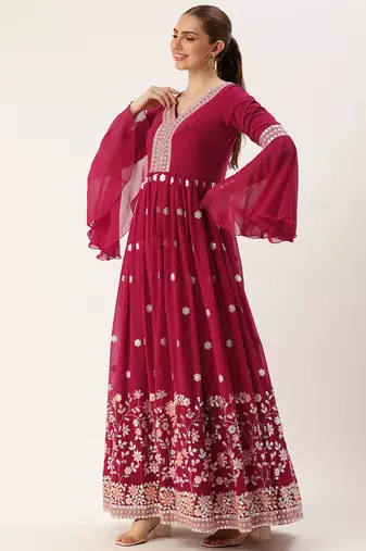 Ethnovog ready to wear pink georgette embroidered gown