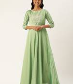 Ethnovog ready to wear green art silk embroidered patch style gown