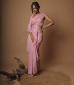 Huts And Looms Light Pink Handloom Cotton Silk Saree With Scallop Border Without Blouse
