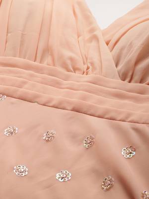 Ethnovog ready to wear peach embroidered georgette overlapped gown 4