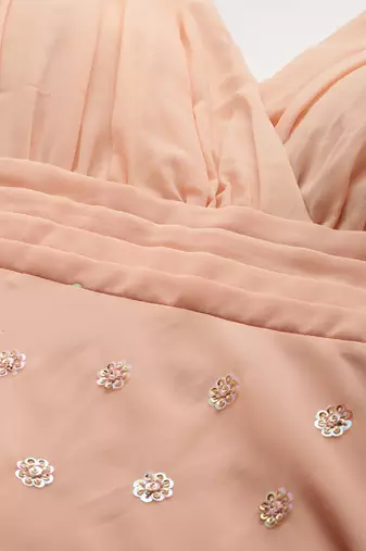Ethnovog ready to wear peach embroidered georgette overlapped gown