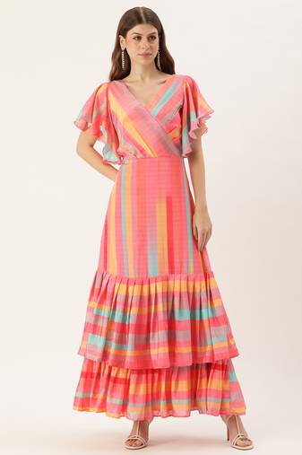 Ethnovog ready to wear multicolor chinon digital print gown