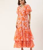 Ethnovog ready to wear pink n orange georgette digital printed gown