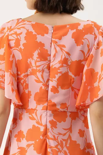 Ethnovog ready to wear pink n orange georgette digital printed gown