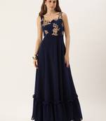 Ethnovog ready to wear navy blue net embroidered georgette gown