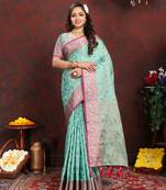 Vedant Vastram Women'S Turquoise Color Faux Banarasi Art Silk Saree Mrt-295-Turquoise  