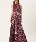 Ethnovog ready to wear maroon digital printed chinon gown