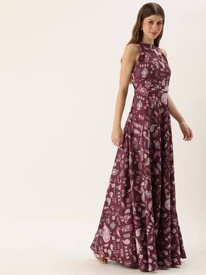 Ethnovog ready to wear maroon digital printed chinon gown 3