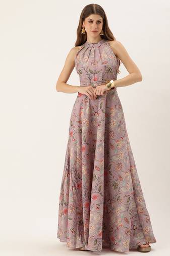 Ethnovog ready to wear mauve digital printed art silk gown