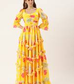 Ethnovog ready to wear yellow chinon ruching style gown