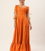 Ethnovog ready to wear orange rayon applique design gown
