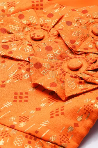 Ethnovog ready to wear orange rayon applique design gown