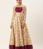 Ethnovog ready to wear light beige cotton silk digital printed gown