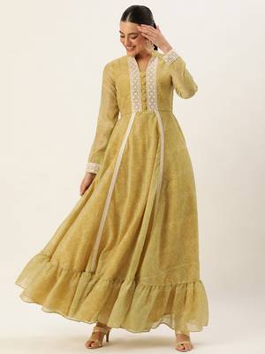 Ethnovog ready to wear green cotton silk gown 1