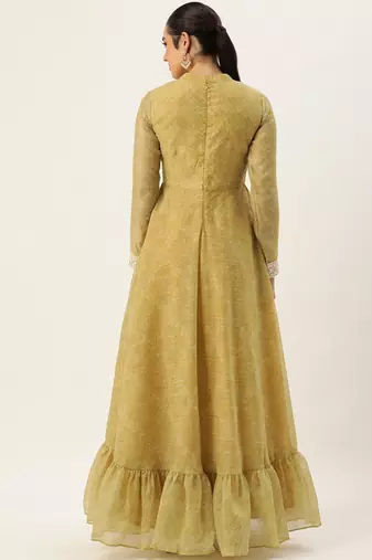 Ethnovog ready to wear green cotton silk gown