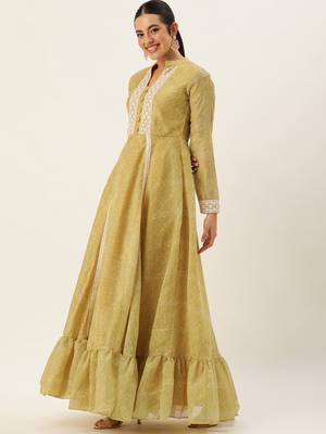 Ethnovog ready to wear green cotton silk gown 3