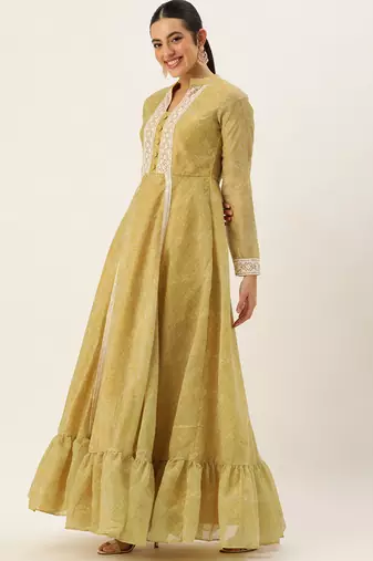 Ethnovog ready to wear green cotton silk gown