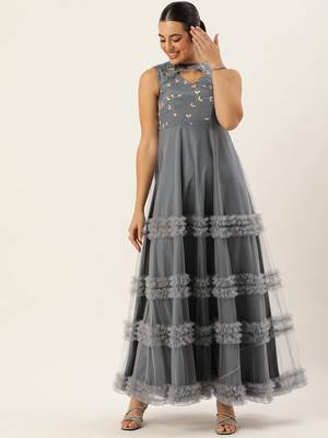 Ethnovog ready to wear grey embroidered chinon n net gown 1