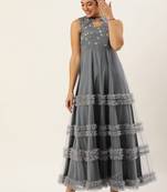 Ethnovog ready to wear grey embroidered chinon n net gown