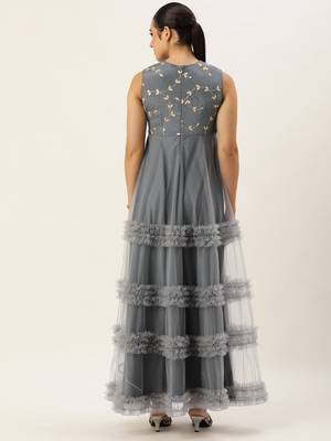 Ethnovog ready to wear grey embroidered chinon n net gown 2