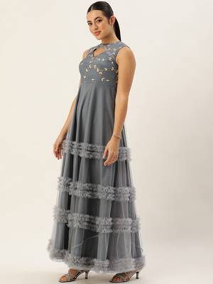Ethnovog ready to wear grey embroidered chinon n net gown 3