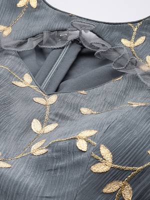 Ethnovog ready to wear grey embroidered chinon n net gown 4