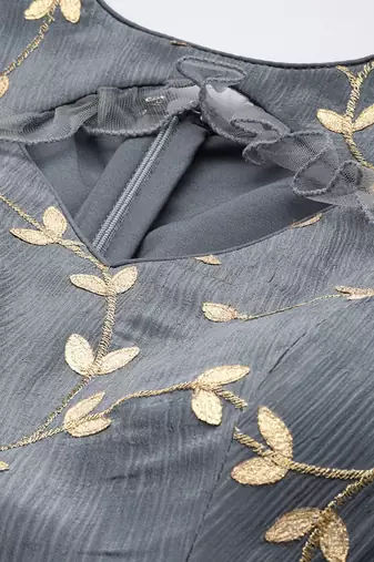 Ethnovog ready to wear grey embroidered chinon n net gown