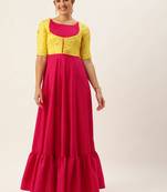 Ethnovog ready to wear yellow n pink chinon embroidered gown