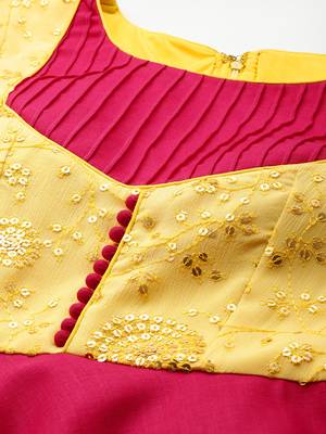 Ethnovog ready to wear yellow n pink chinon embroidered gown 4