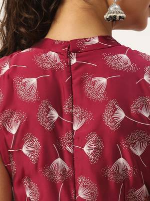 Ethnovog ready to wear maroon satin blend foil printed dress 5