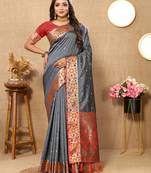 Vedant Vastram Women'S Grey Color Paithani Silk Blend Saree (Mrt-300-Grey)