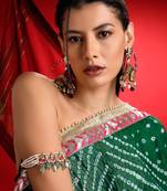 Red & green adjustable bajuband with kundan & pearls