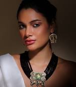 Gold & white drop earring with kundan & pearls