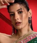 Red & white drop earring with kundan & pearls