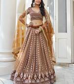 Fascinating Brown Thread Work Net Wedding Wear Lehenga Choli