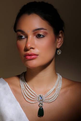 Silver & gold drop earring with kundan & american diamonds
