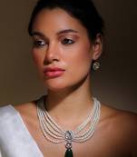 Silver & gold drop earring with kundan & american diamonds