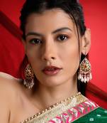 Pink & blue drop earring with kundan & pearls