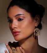 Cream, white and gold drop earring with kundan & pearls